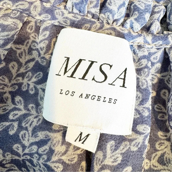 Misa Olga Ruffle Sleeve Mixed Print Boho Blouse Top Blue Size M - Picture 8 of 12